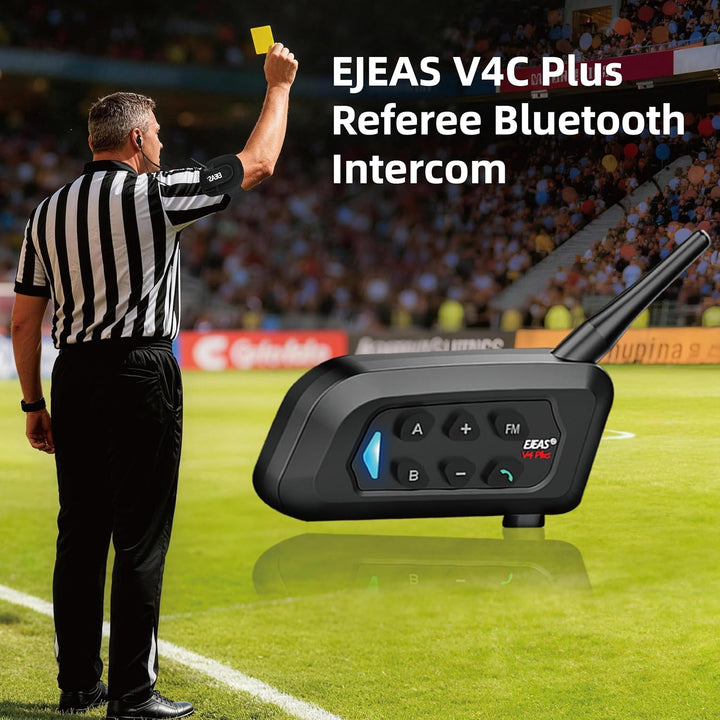 EJEAS V4C Plus Fussball Schiedsrichter Bluetooth Intercom Headset mit FM-Radio und CVC-Rauschunterdr