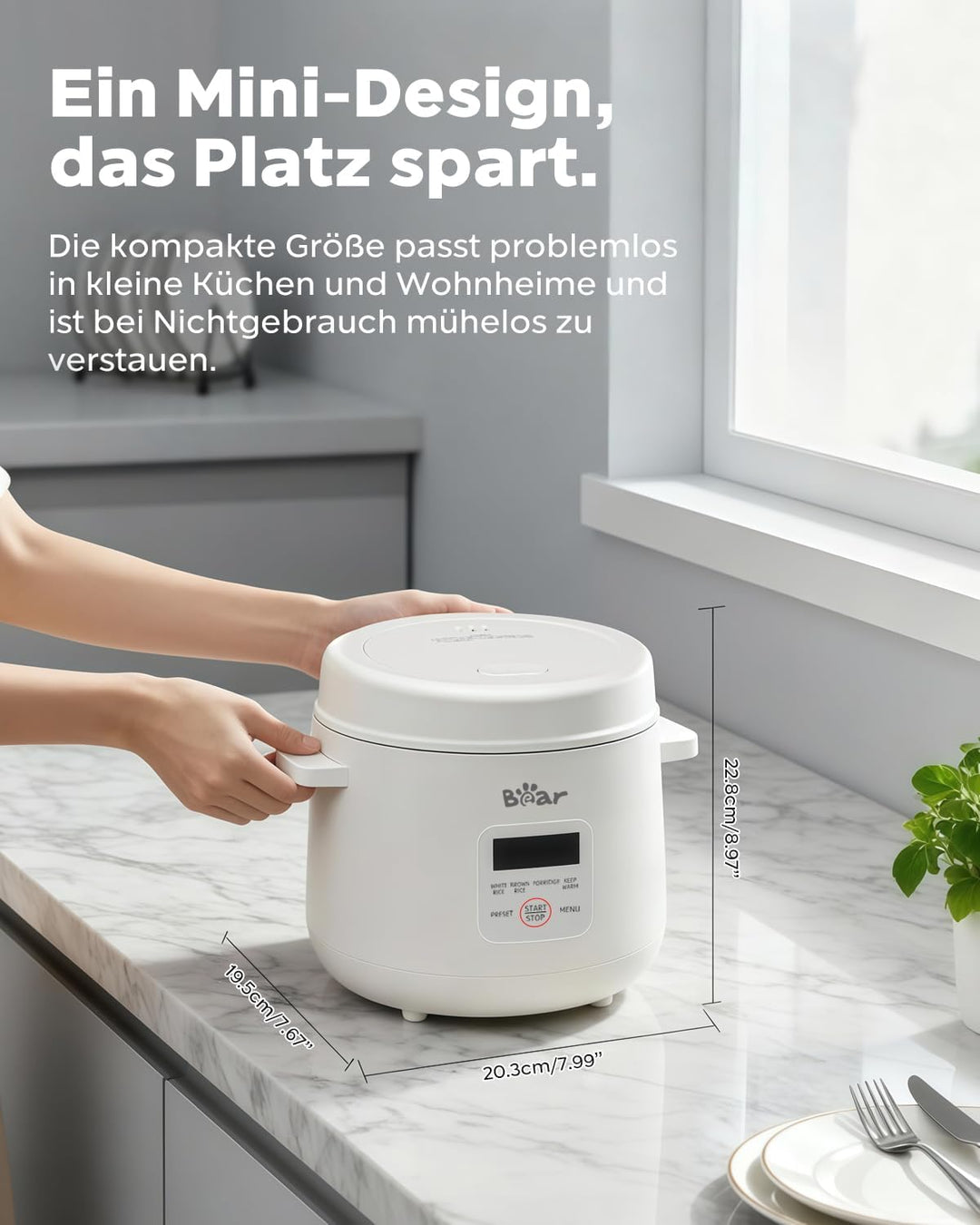 Bear Reiskocher 2-Tassen ungekocht, Multifunktioneller 300W Elektrischer Rice Cooker mit Warmhaltefu