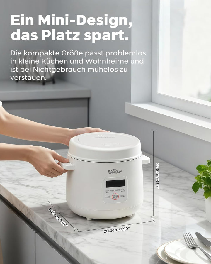 Bear Reiskocher 2-Tassen ungekocht, Multifunktioneller 300W Elektrischer Rice Cooker mit Warmhaltefu