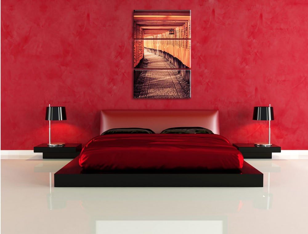 Pixxprint Gebetsgang Tempel als Leinwandbild - Grösse: 3-Teilig (120x80cm) - Wandbild - Kunstdruck -