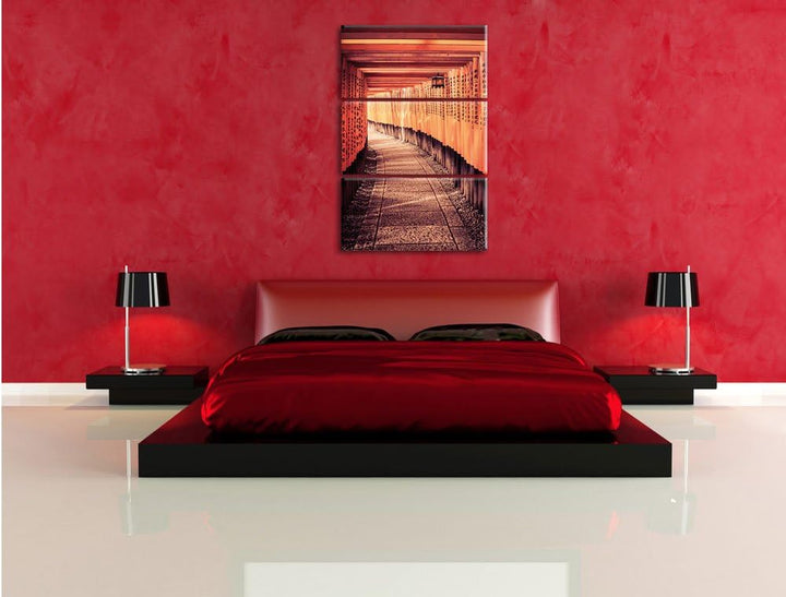 Pixxprint Gebetsgang Tempel als Leinwandbild - Grösse: 3-Teilig (120x80cm) - Wandbild - Kunstdruck -