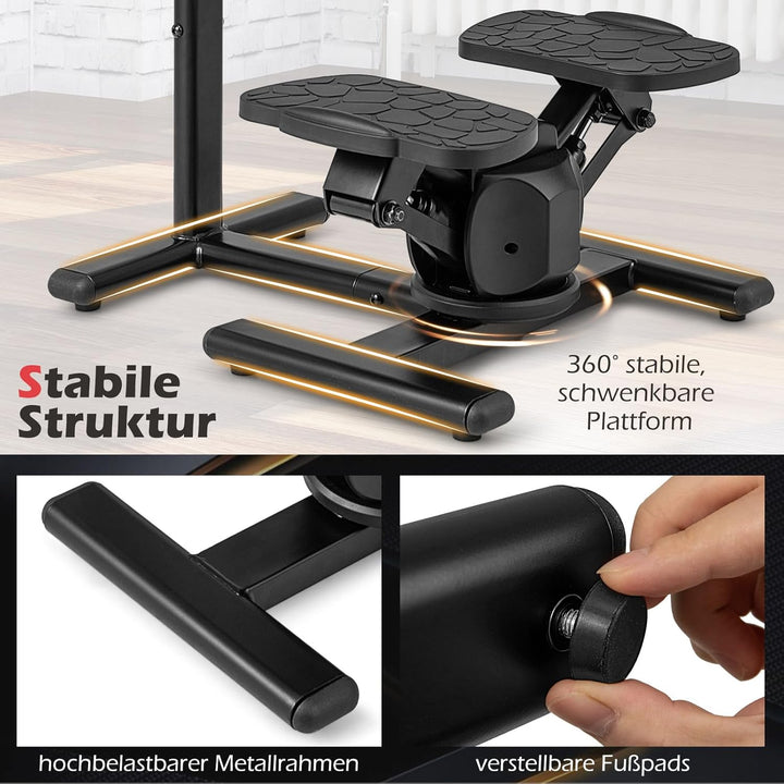 GYMAX Stepper für Zuhause, Twist Stepper mit verstellbarem Lenker, LCD-Monitor & übergrossen Pedalen