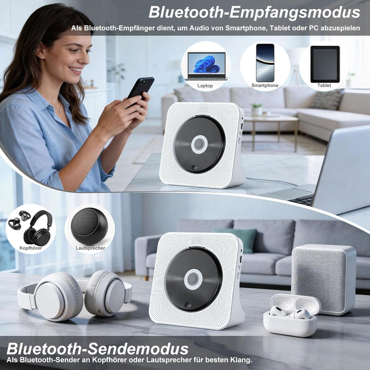 CD Player Tragbar Bluetooth 5.0 CD Spieler Tragbarer CD-Player mit Fernbedienung HiFi-Sound Lautspre