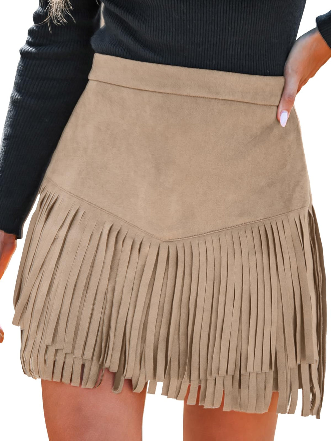 CUPSHE Damen Rock Herbst Winter Fransen Wildleder Rock, High Waist Western Outfit Minirock Mini Skir