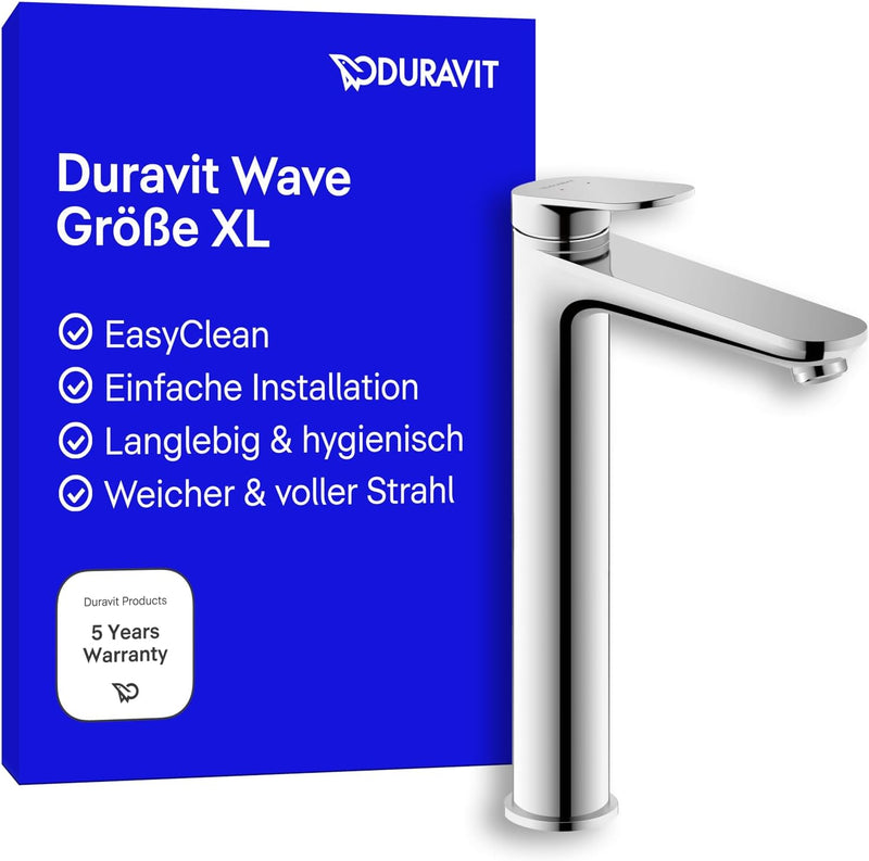 Duravit Wave Waschtischarmatur, Grösse XL (Auslauf Höhe 236 mm), Wasserhahn Bad, Armatur Waschbecken