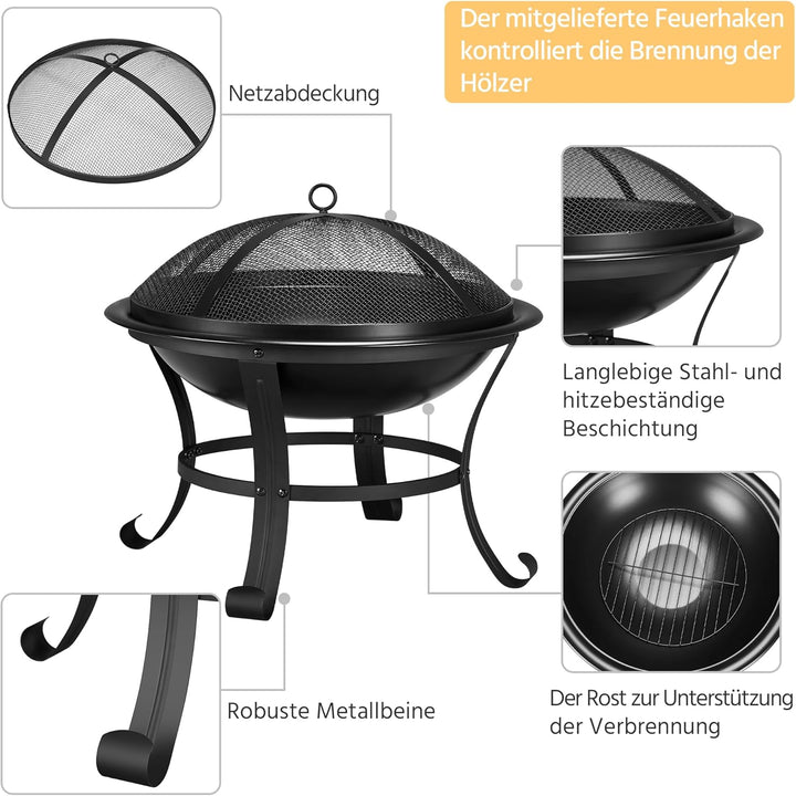Yaheetech Ø 54cm Feuerschale mit Funkenschutz, Outdoor Feuerstelle Feuerkorb, Fire Pit, Feuerschalen