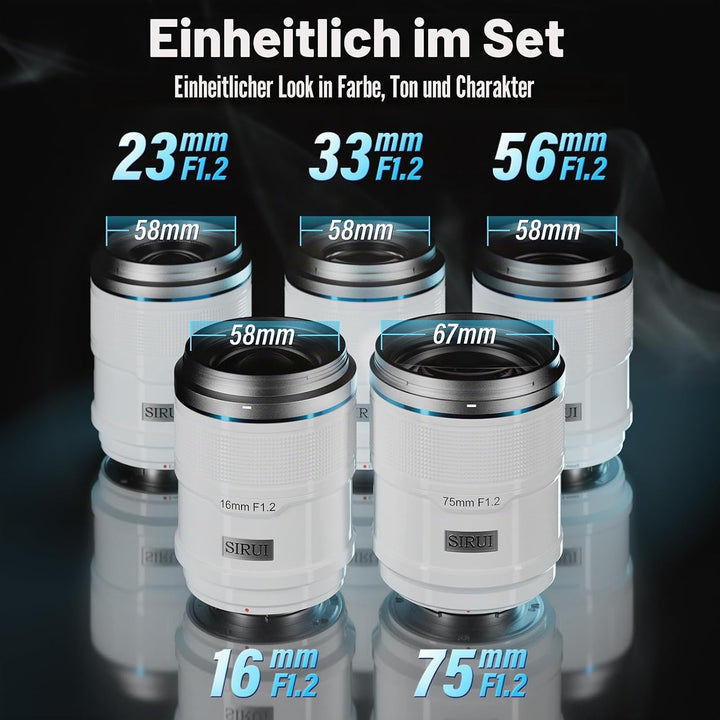 SIRUI Sniper 16mm 23mm 33mm 56mm 75mm Autofokus-Objektiv-Set, F1.2 Weitwinkel APS-C Kameraobjektiv,