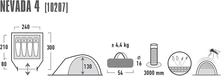 High Peak Kuppelzelt Nevada 4, Campingzelt mit Vorbau, Iglu-Zelt für 4 Personen, doppelwandig, wasse