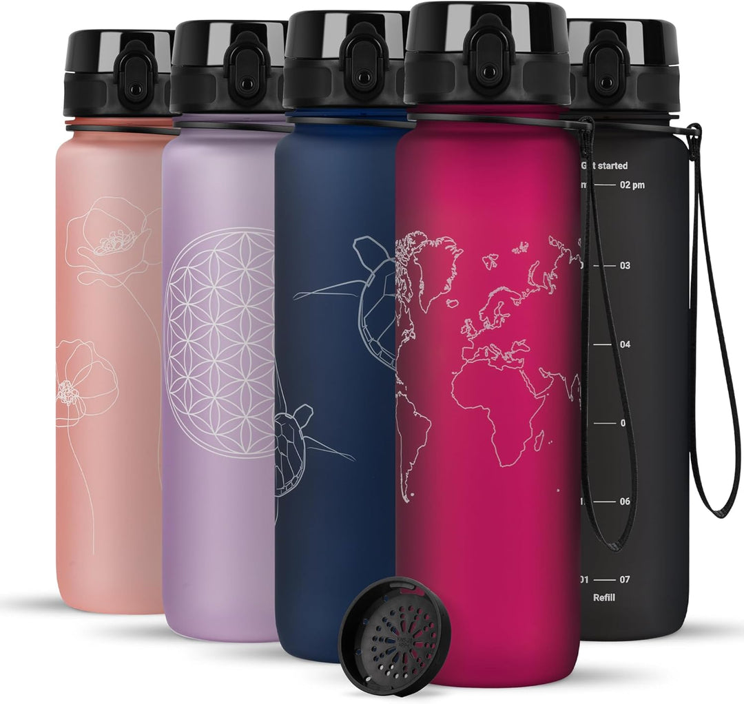 720°DGREE Trinkflasche 1l mit Motiv “uberBottle“ +Sieb - Auslaufsicher, Leicht, BPA-Frei, Bruchsiche