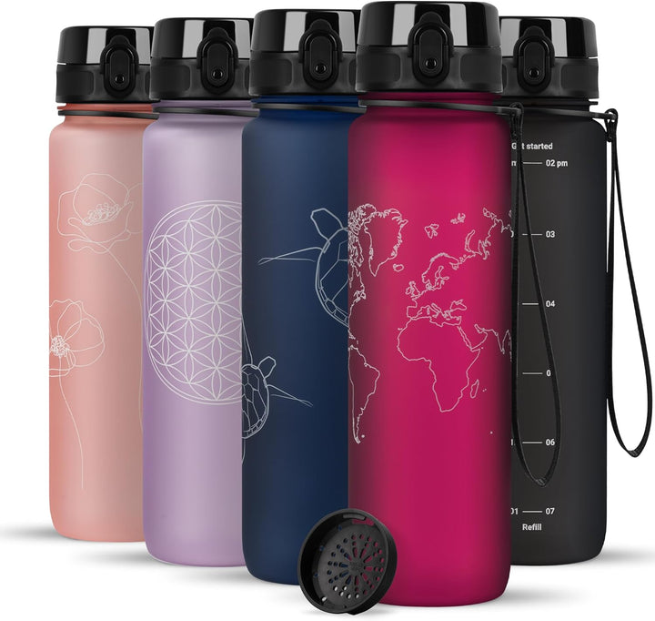 720°DGREE Trinkflasche 1l mit Motiv “uberBottle“ +Sieb - Auslaufsicher, Leicht, BPA-Frei, Bruchsiche