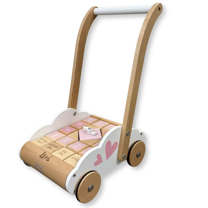 Lauflernwagen mit Bausteinen rosa - personalisierbar I Handmade Holzspielzeug ab 1 Jahr I Personalis