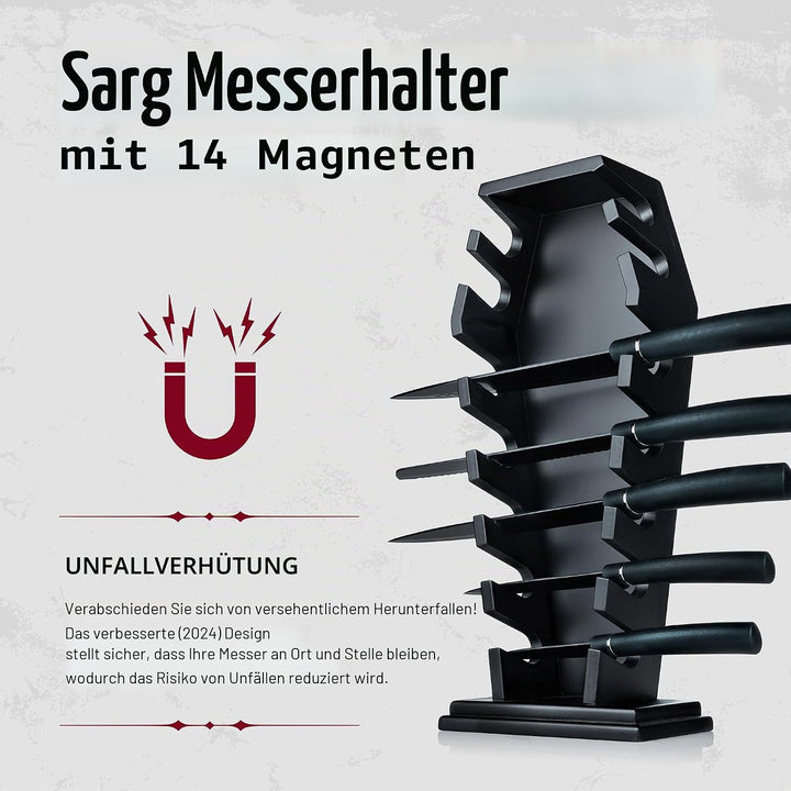 Sarg-Messerhalter Mit 14 Magneten für 7 Messer - Gothic-Küchendekoration und -Zubehör, Halloween-Mes