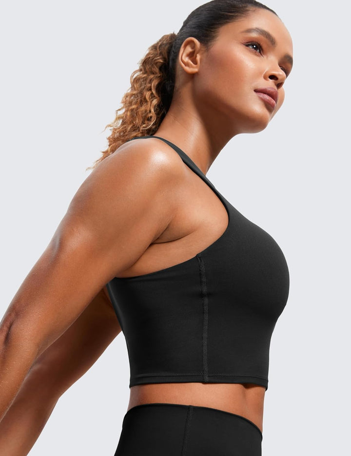 CRZ YOGA Damen Butterluxe Racerback Sport BH Gepolstert Ohne Bügel Crop Tops Longline Yoga Tank Top