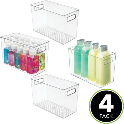 mDesign 4er-Set Badezimmer Organizer – Aufbewahrungsbox mit Griffen für Shampoo, Handtücher und ande