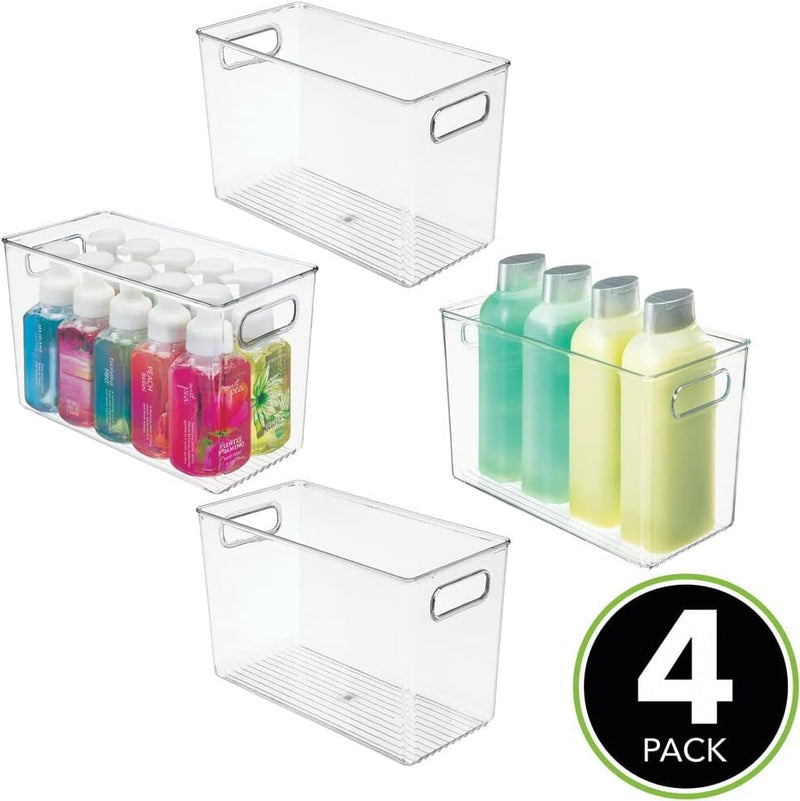 mDesign 4er-Set Badezimmer Organizer – Aufbewahrungsbox mit Griffen für Shampoo, Handtücher und ande