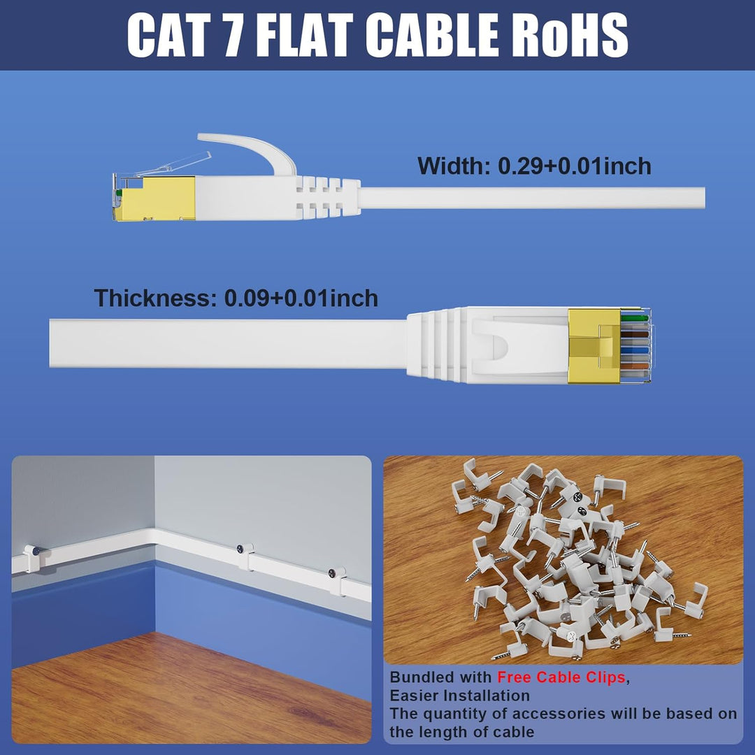 LAN Kabel 40 meter, Cat 7 Netzwerkkabel 40m Flach Ethernet Kabel Outdoor Indoor, Lang Schirmung Hoch