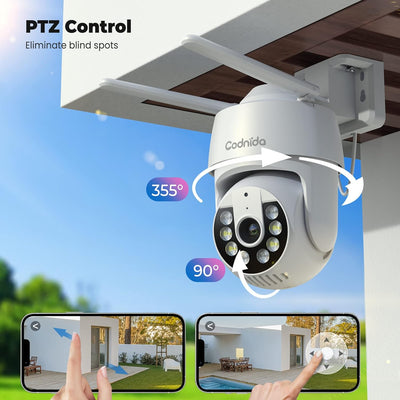 Codnida 2K Überwachungskamera Aussen WLAN Kamera Überwachung Aussen 360° Ansicht 3MP Kamera mit 2-We