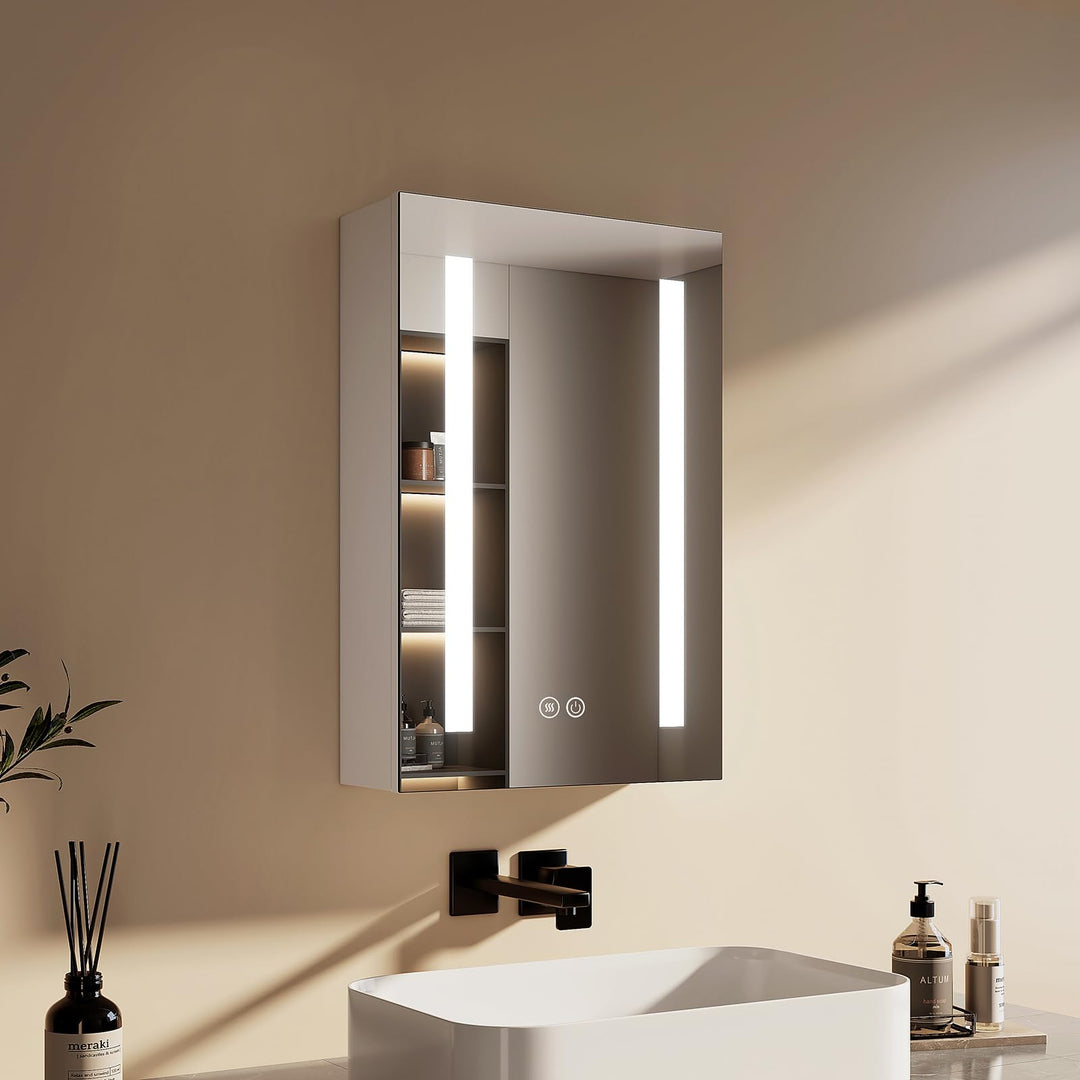 EMKE Spiegelschrank Bad mit Beleuchtung 40x60cm, Antibeschlag, 3 Lichtfarbe dimmbar, Steckdose, Spie