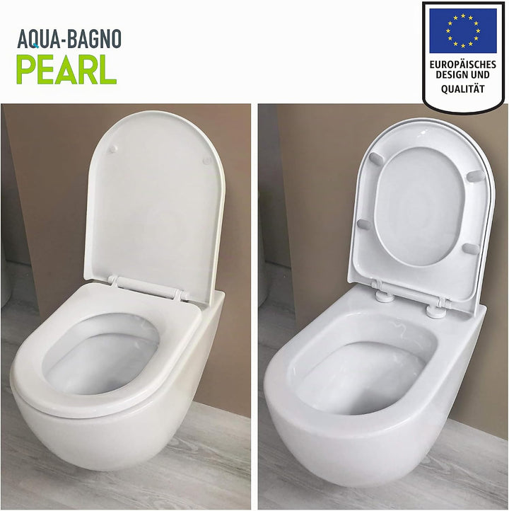Aqua Bagno | Universal Toilettendeckel mit Absenkautomatik &amp; WC-Sitz in D-Form, überlappender Deckel