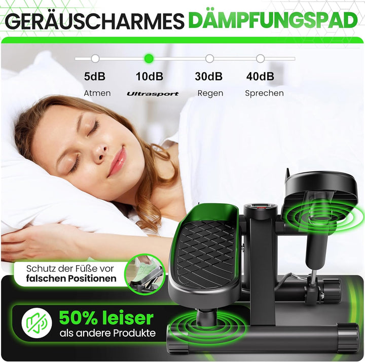 Ultrasport Stepper für Zuhause I Mini Stepper Fitness, 2 in 1 Up-Down Swing Stepper mit Power Ropes