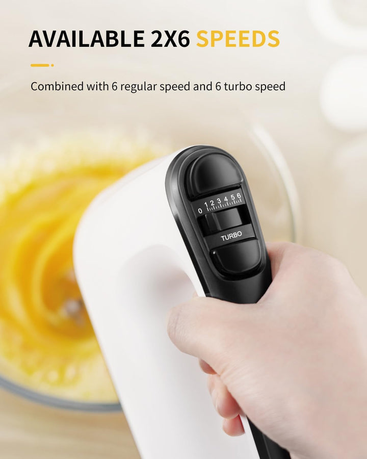 Handmixer Elektrisch Handrührgerät 6 Stufen Plus Turbo Kein Spritzen Mixer Handrührer mit Aufbewahru