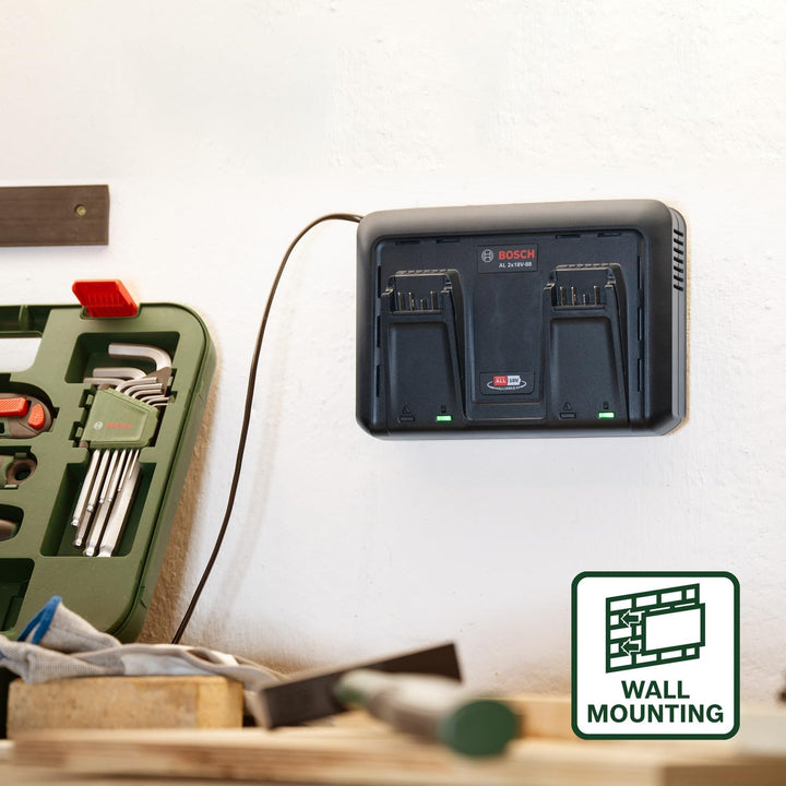 Bosch Ladegerät AL 2x18V-88 (18V, 2x 4,4A; gleichzeitiges Laden von 2x 18V Akkus; 18V POWER FOR ALL