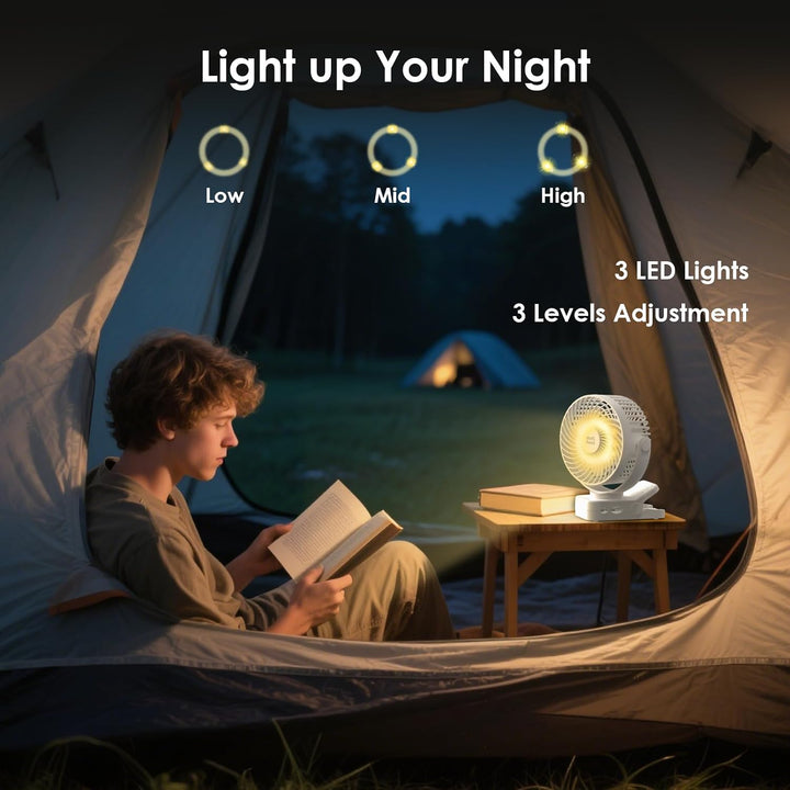 Minthouz USB Tischventilator leise mit 12000mAh Ventilator Akku – Tragbarer Clip-Ventilator mit Fern