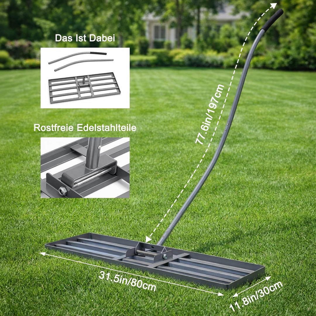 Lawn Levelling Rake Ergonomic with Click System 80 x 30 x 197cm, Rasenrechen Garden Grass Squeegee S