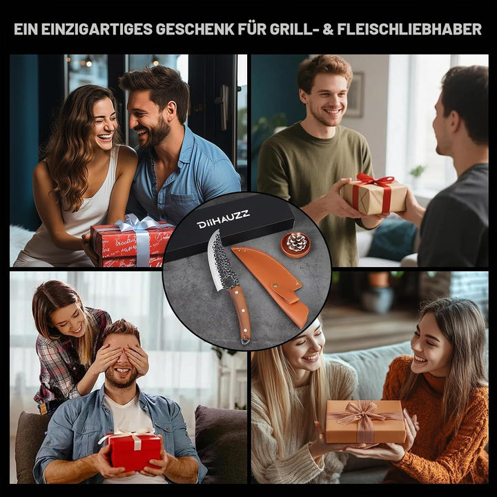 Küchenmesser, 15 cm Profi Kochmesser mit Lederscheide, Scharfe Klinge, Hochkohlenstoff-Edelstahl, Er