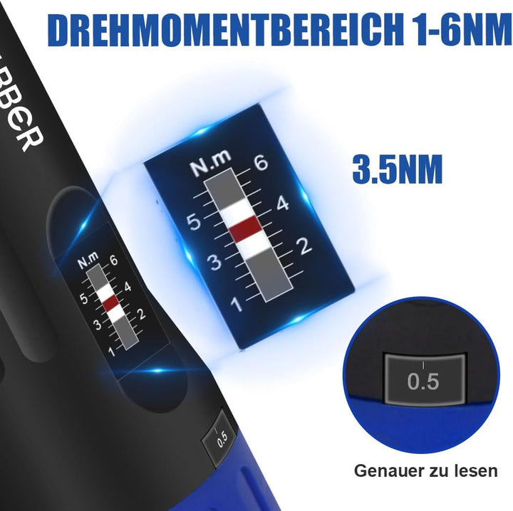 BINGCOBBER Drehmomentschrauber Set 1-6 Nm 12tlg.mit Kunststoffkoffer für Fahrrad Reparatur mit Bitha