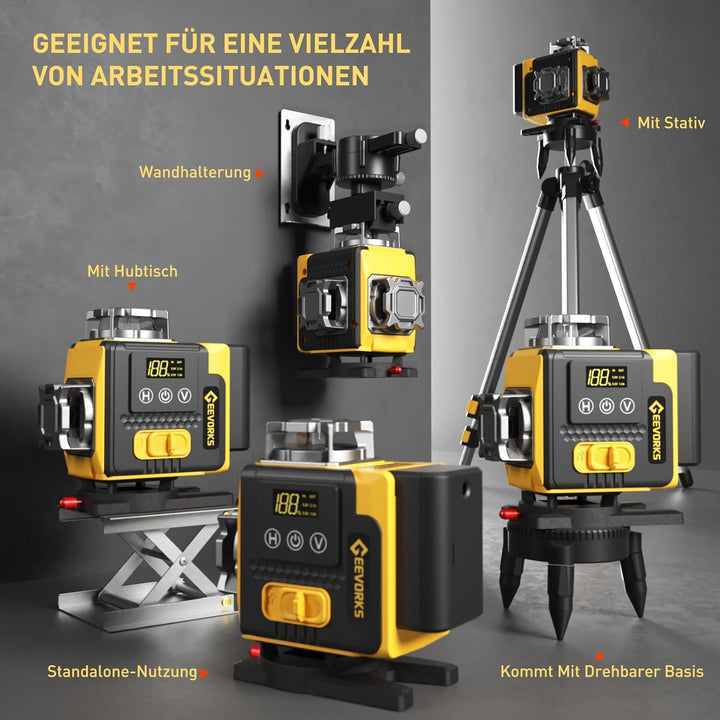 Geevorks Laser Wasserwaage 4D Kreuzlinienlaser Profi-Set | 16 Linien Selbstnivellierend, 25m Reichwe