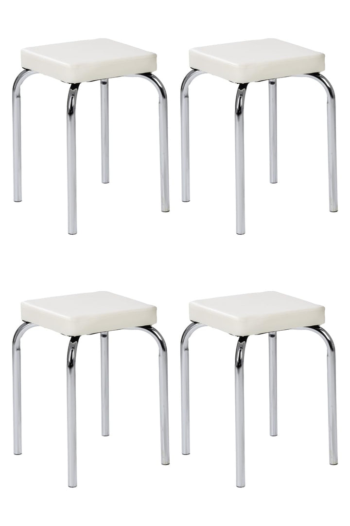 Sitzhocker - 4er Set - Stapelbar - Belastbar bis 90 kg - 36x47x36 cm - Weiss - Chromfarben - Metall