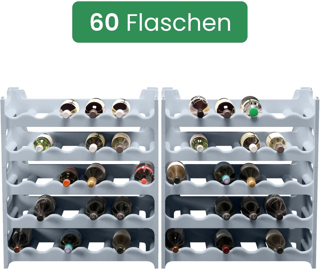 ARTECSIS Weinregal stapelbar Kunststoff für 60 Flaschen, stabiles Flaschenregal in Gastronomie-Quali