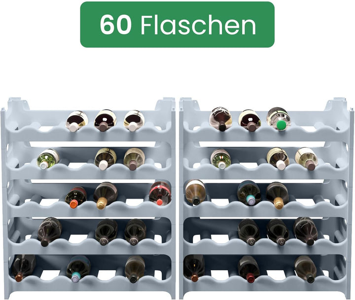 ARTECSIS Weinregal stapelbar Kunststoff für 60 Flaschen, stabiles Flaschenregal in Gastronomie-Quali