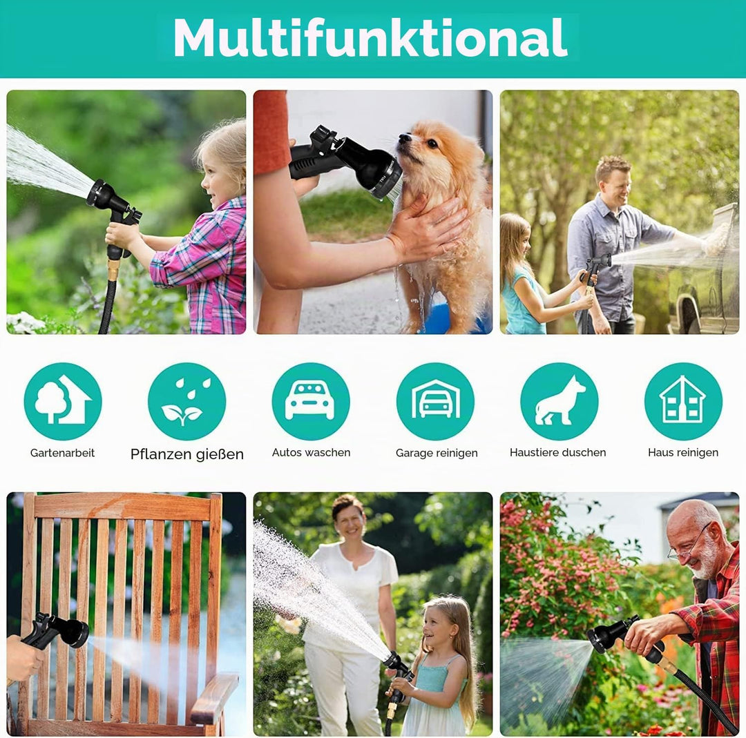 Flexibler Gartenschlauch mit 8 Funktion Garten Handbrause Flexibel 3/4 Zoll &amp; 1/2 Schlauchhaken Aufb
