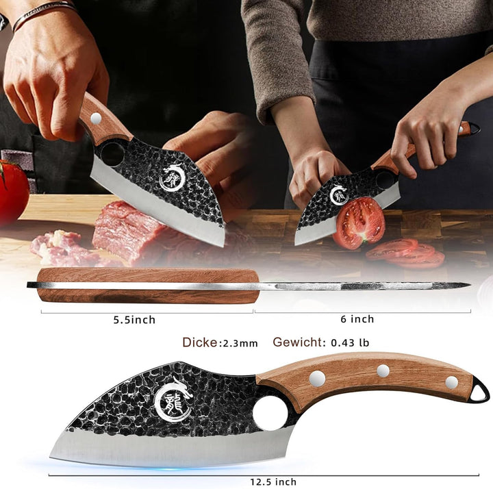 Plys 6-Zoll Japanisches Messer mit Lederhülle: Geschmiedetes Kochmesser Küchenmesser mit Holzgriff S