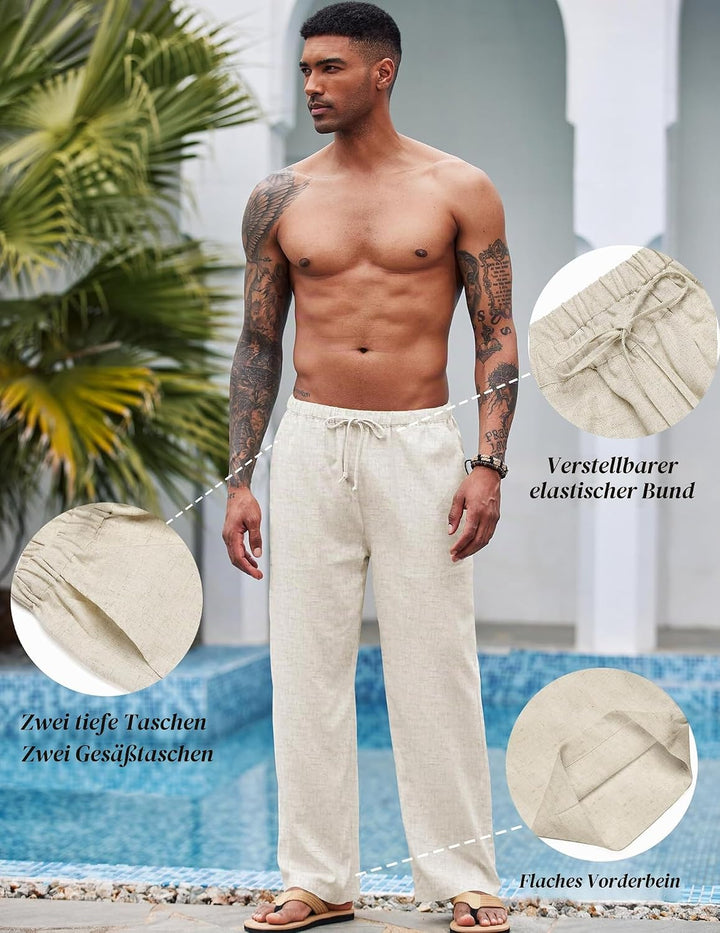 COOFANDY Leinenhose Herren mit Tunnelzug Herrenhose Leicht Sommerhose Freizeithose Einfarbig Leinen