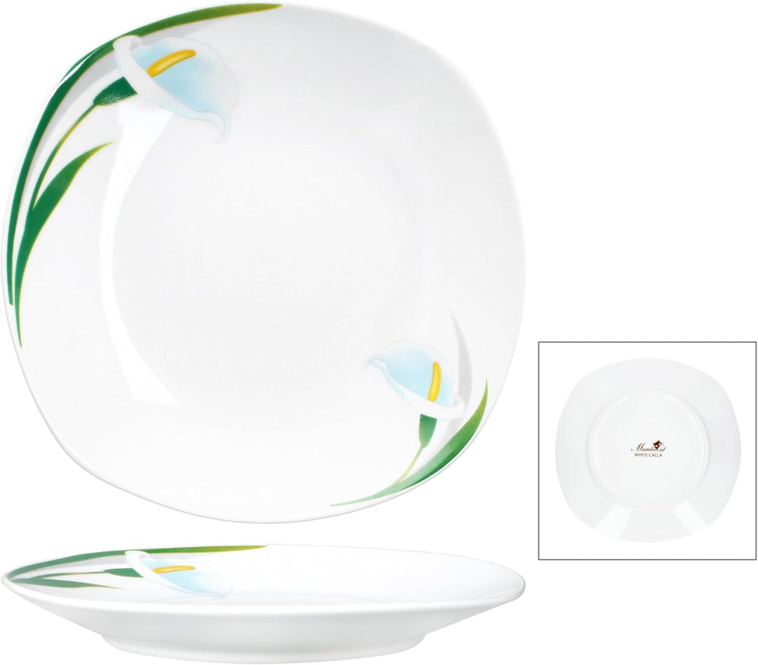 MamboCat 6er Set White Calla Kuchenteller I Florale stilvolle Porzellan-Frühstücksteller mit Blumen-