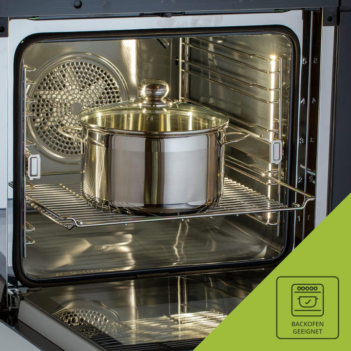 Level One Topf Edelstahl 24 cm Kochtopf Induktion 6,1 Liter Fleischtopf & Bratentopf mit Glasdeckel