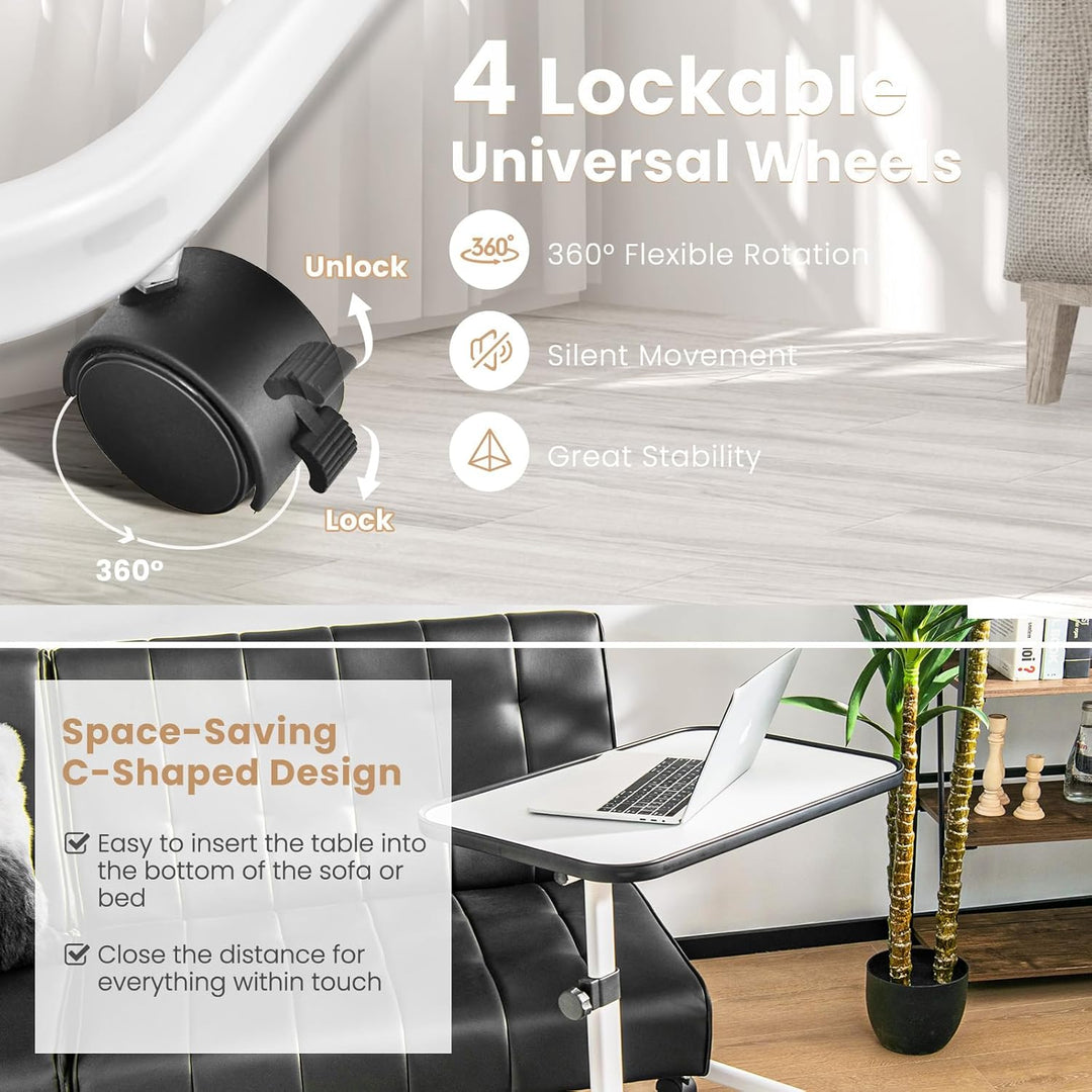 LIFEZEAL Beistelltisch mit Rollen, Betttisch Höhenverstellbar, Pflegetisch 180° Drehbar, Laptoptisch