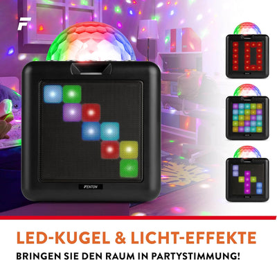 Fenton KAR15B Mobile Karaoke Maschine Kinder mit 2 Mikrofonen, Bluetooth, Akku, LED-Lichteffekte, Ec