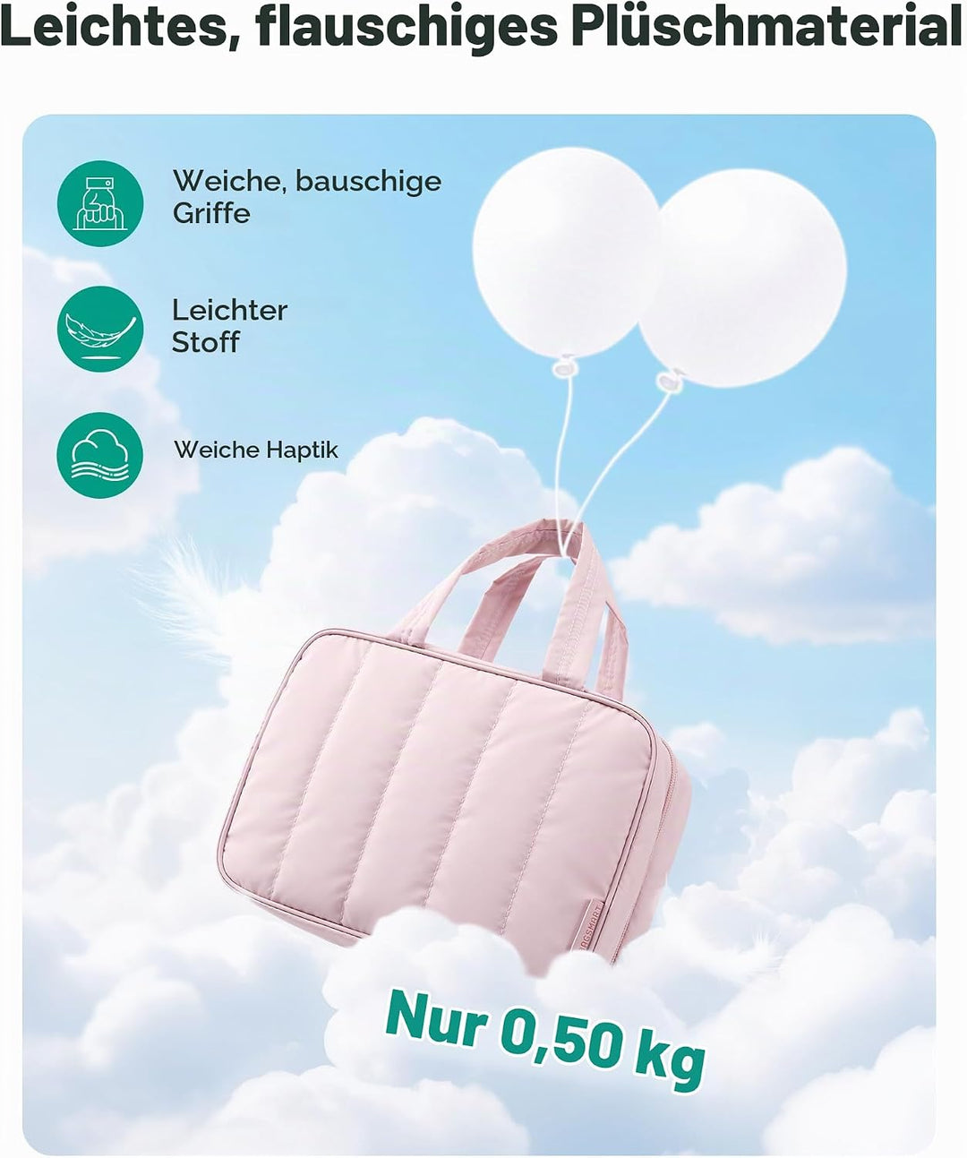 BAGSMART Puffer Kulturbeutel Kulturtasche Damen, Tragbarer Kulturtasche zum Aufhängen mit Hängehaken