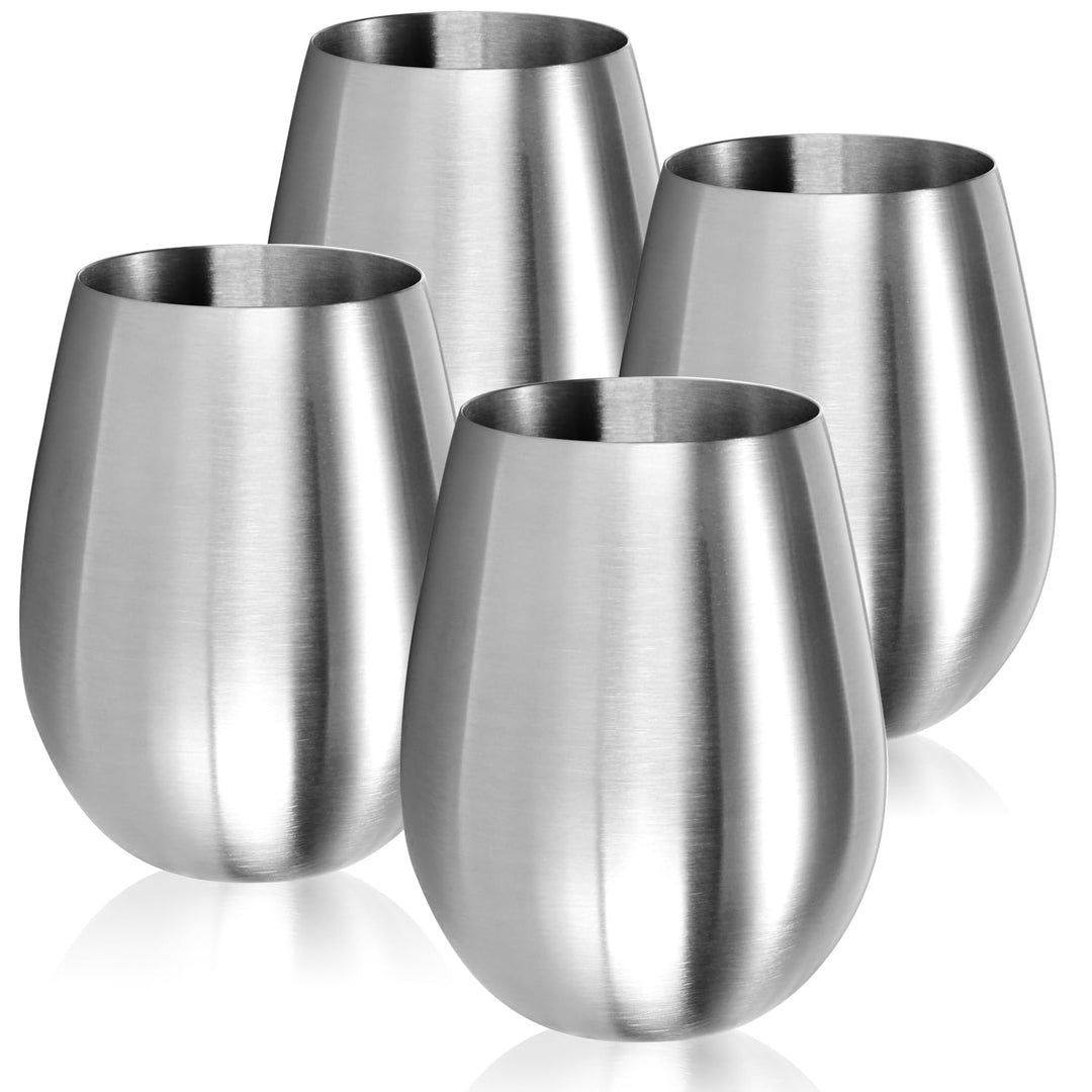 COM-FOUR® 4x Weinglas aus Edelstahl - Weinbecher 500 ml für Reisen - Edelstahl-Becher To Go - Stiell