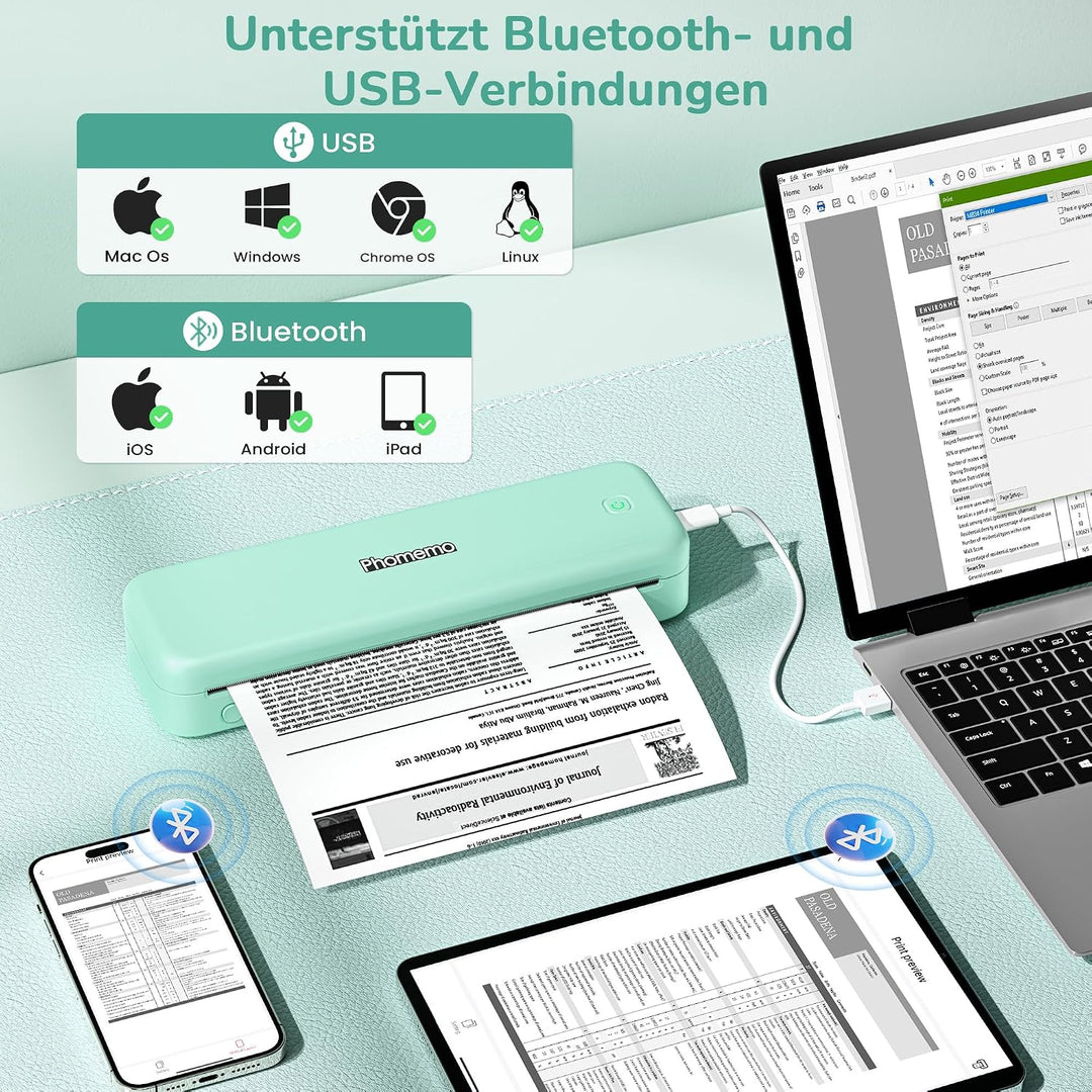 Phomemo M834 Thermodrucker A4, Mobiler Drucker A4 für Unterwegs, Büro, Schule, Zuhause, Kompatibel m