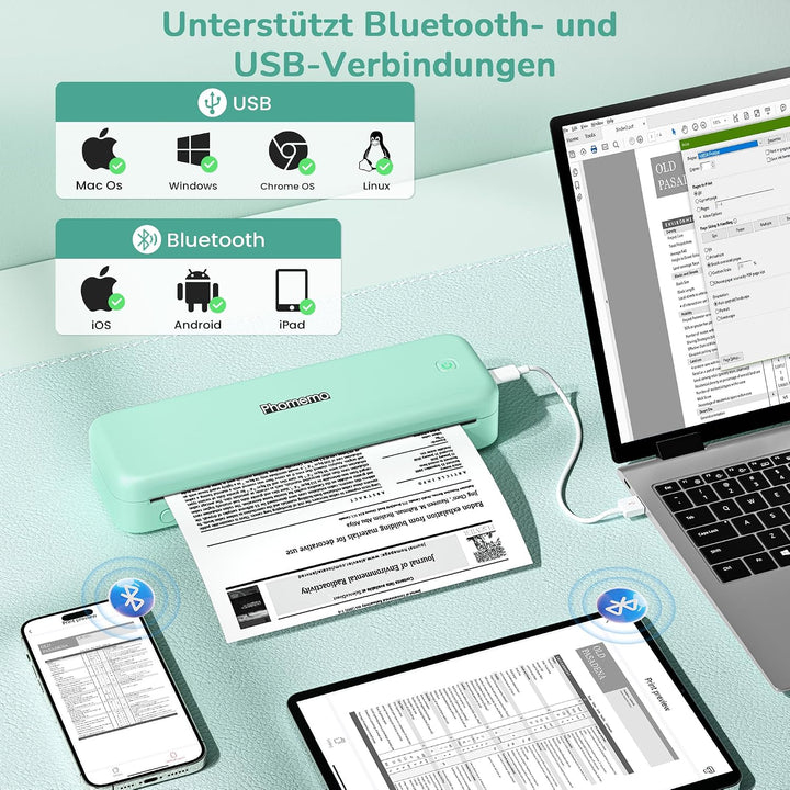Phomemo M834 Thermodrucker A4, Mobiler Drucker A4 für Unterwegs, Büro, Schule, Zuhause, Kompatibel m