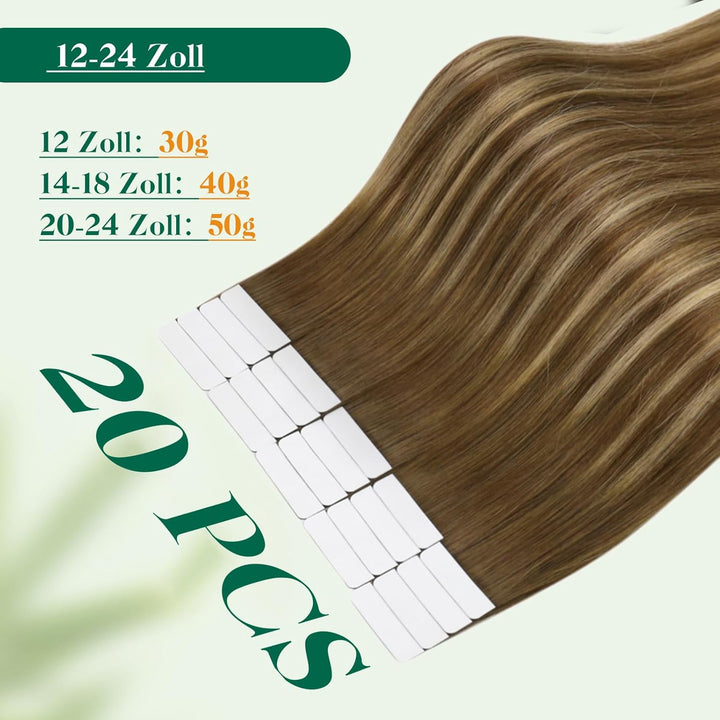 Easyouth Tape on Extensions Echthaar Glue in Haar Extensions Echthaar Farbe Mittelbraun Mix Honigblo