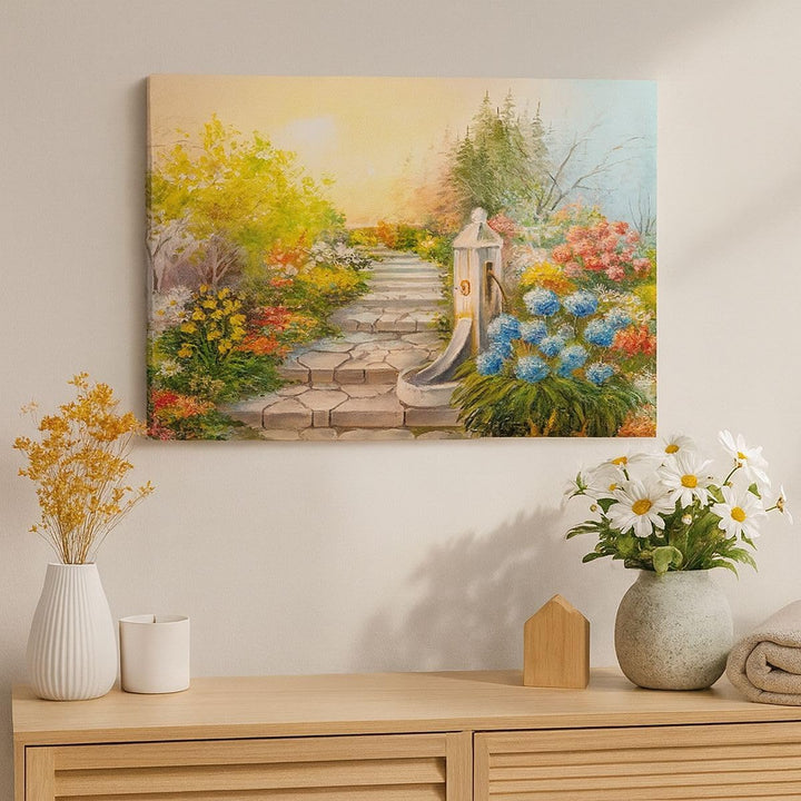 ARTTOR Bilder auf Leinwand 100x70cm Leinwandbild Garten Blumen Sommer Gross Wanddeko Bild Schlafzimm