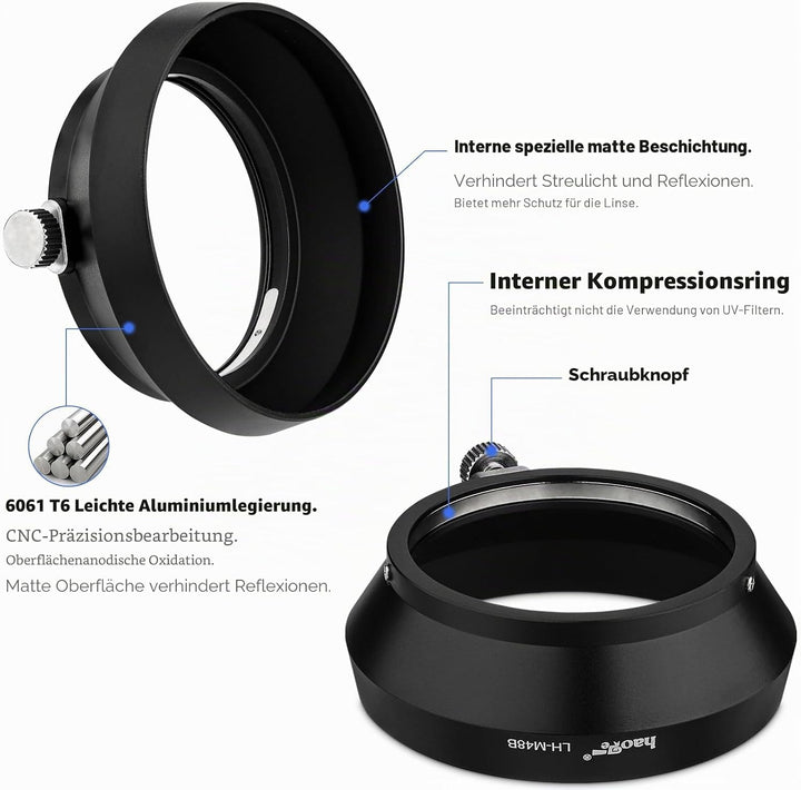 Haoge LH-M48B Gegenlichtblende aus Metall für Olympus M.ZUIKO Digital 17mm F1.8 1:1.8 Objektiv erset
