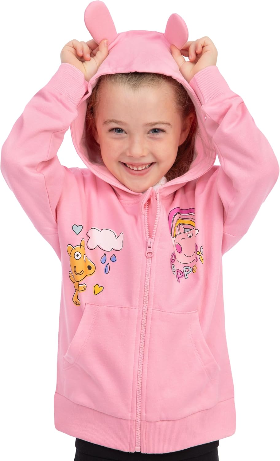 Peppa Pig Hoodie Mädchen, Zip Hoodie Kinder Mit 3D Ohren, Rosa Mädchen Kleidung Aus Baumwolle 98, 98