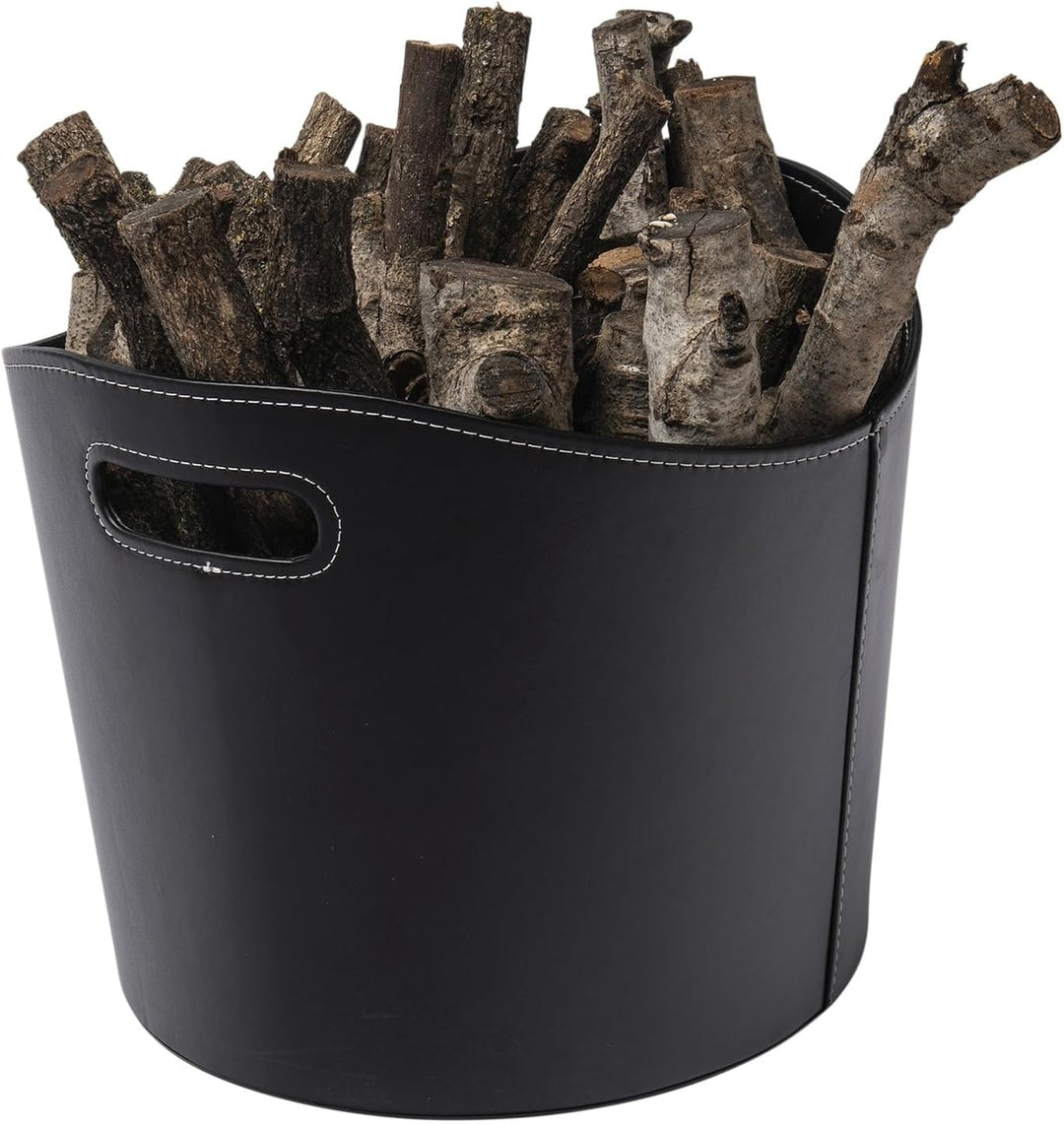Runder Holzkorb WERKA PRO Ø39xh 31cm Schwarzes Kunstleder Similicuir noir, Similicuir noir